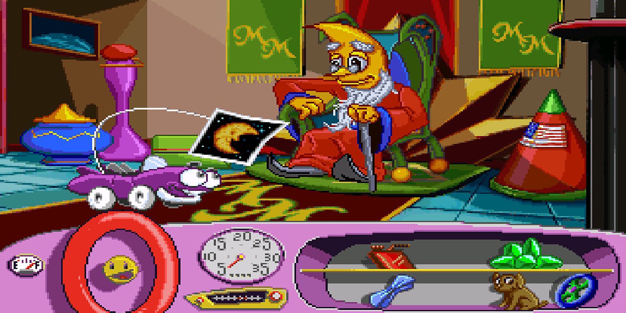 Putt-Putt visits The Man In The Moon and gifts him a flattering self-portrait in Putt-Putt Goes To The Moon.
