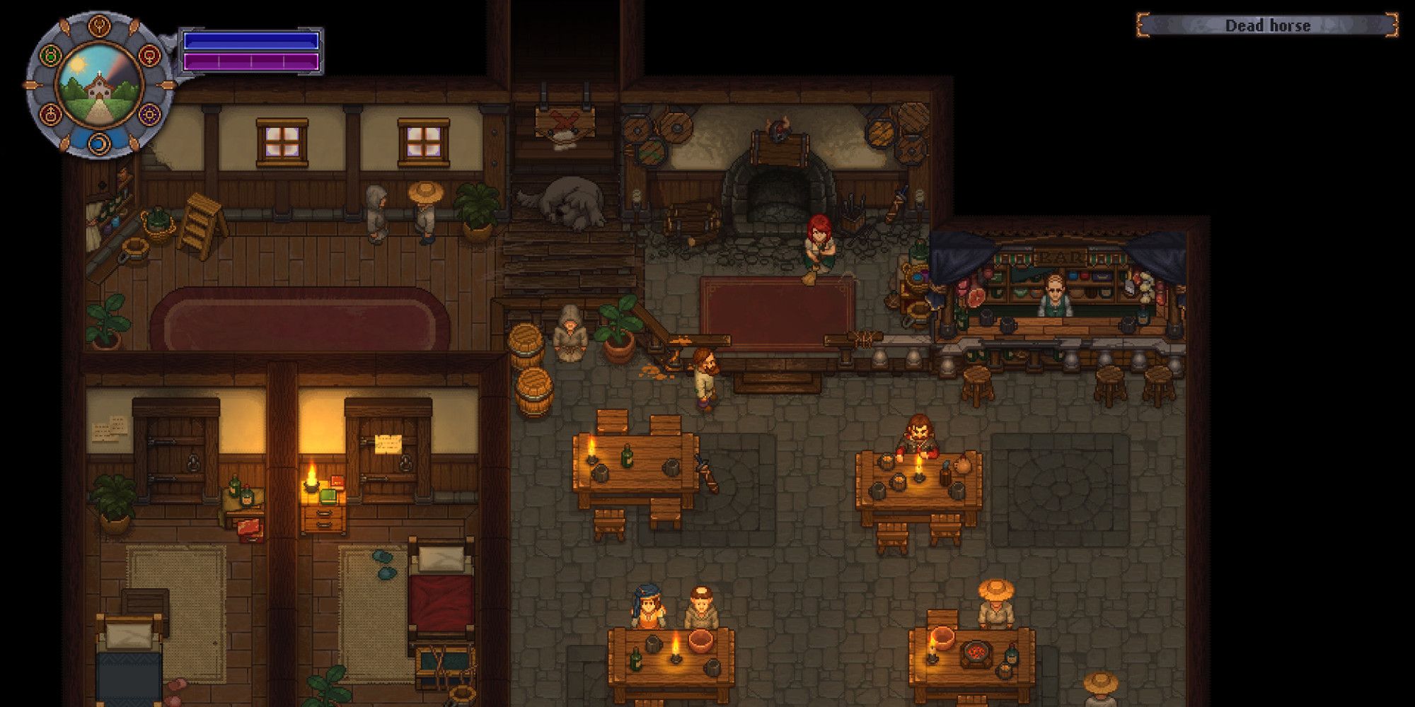 Image of the inside of the Tavern from Graveyard Keeper.