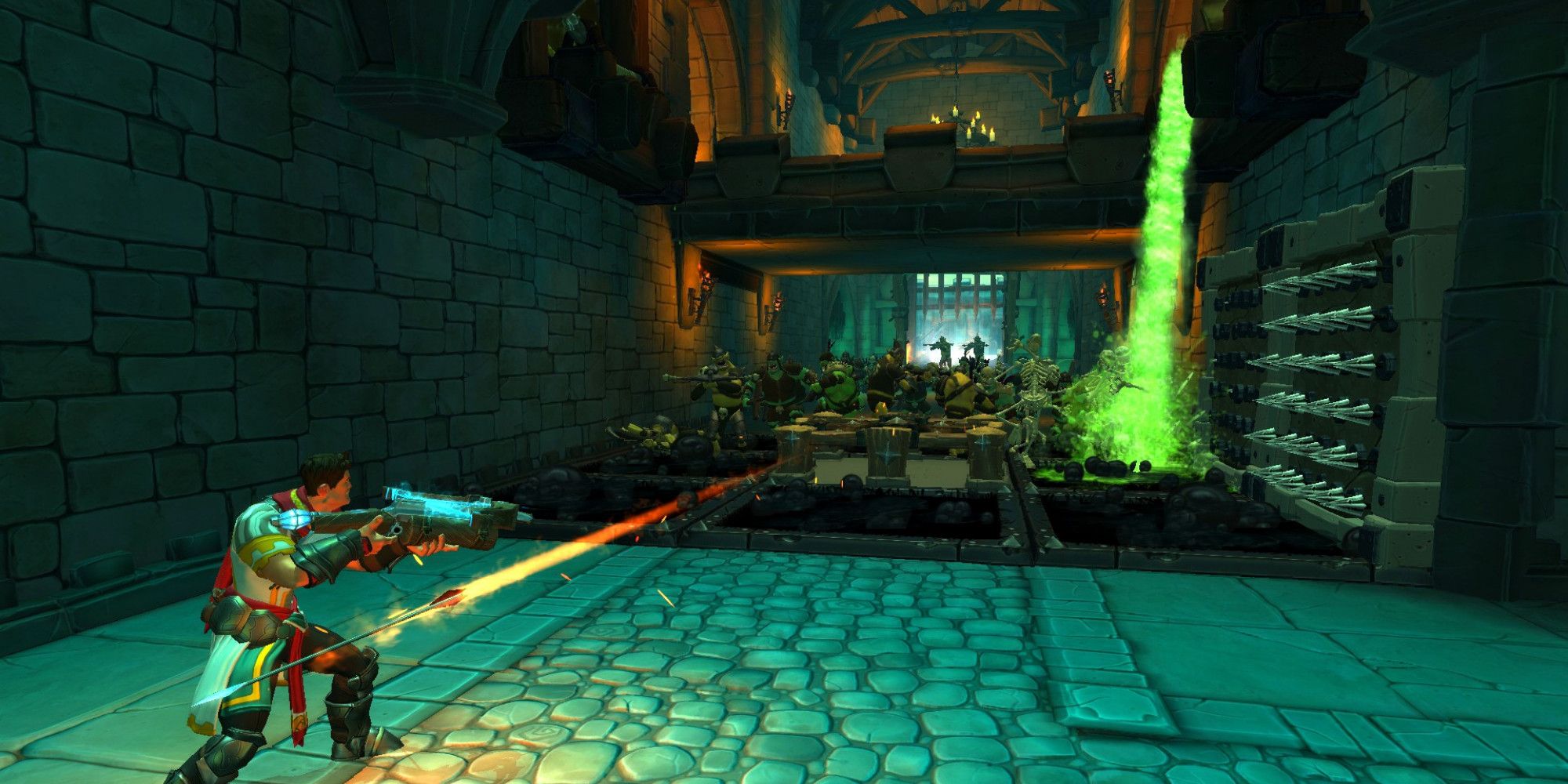 A hallway full of traps in Orcs Must Die