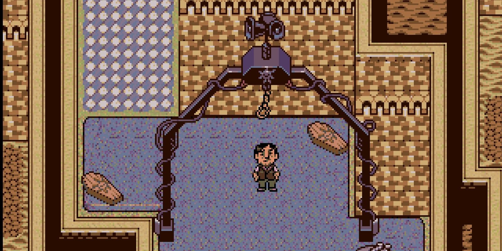 There Swings A Skull screenshot showing Anatolis stood in the street beneath the speaker-gallows.