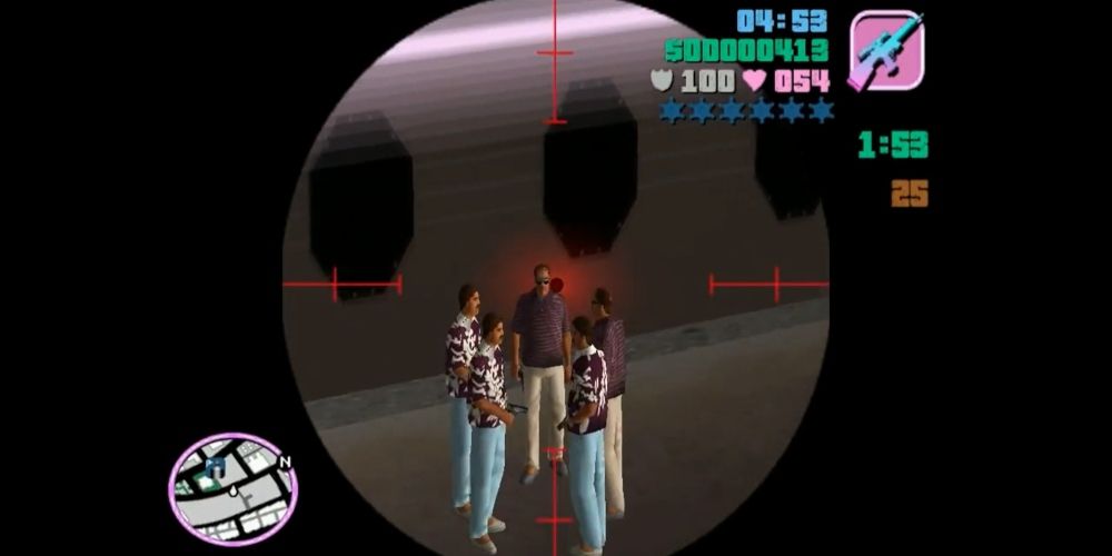 Tommy aiming at gang members with PSG-1 in Grand Theft Auto Vice City
