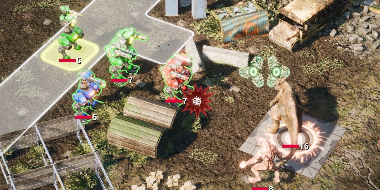 Mechs stacked up at a defensible chokepoint