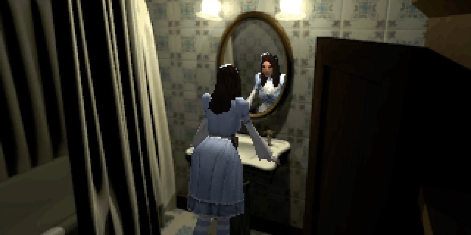 Screenshot of Alisa showing Alisa looking into a mirror.