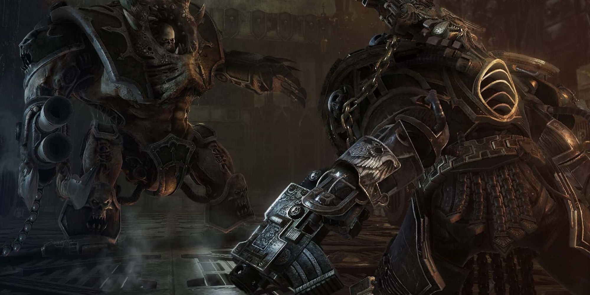 Warhammer 40K: Inquisitor Fighting A Heretic Dreadnaught