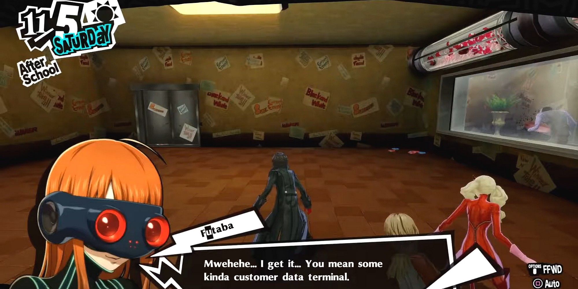 futaba declaring the goal of the staff only area is finding a customer terminal