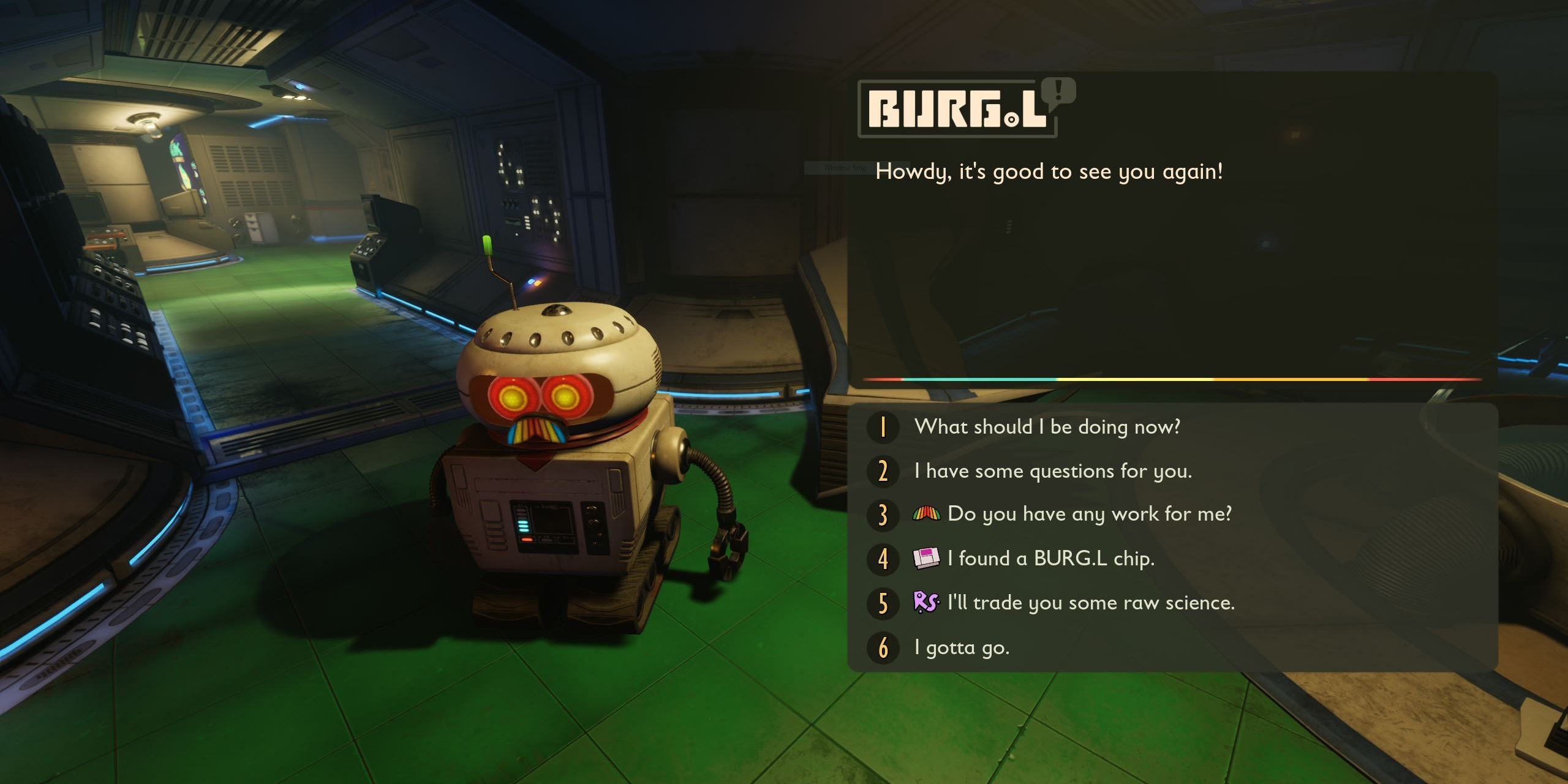burg.l the friendly robot in the oak lab in Grounded