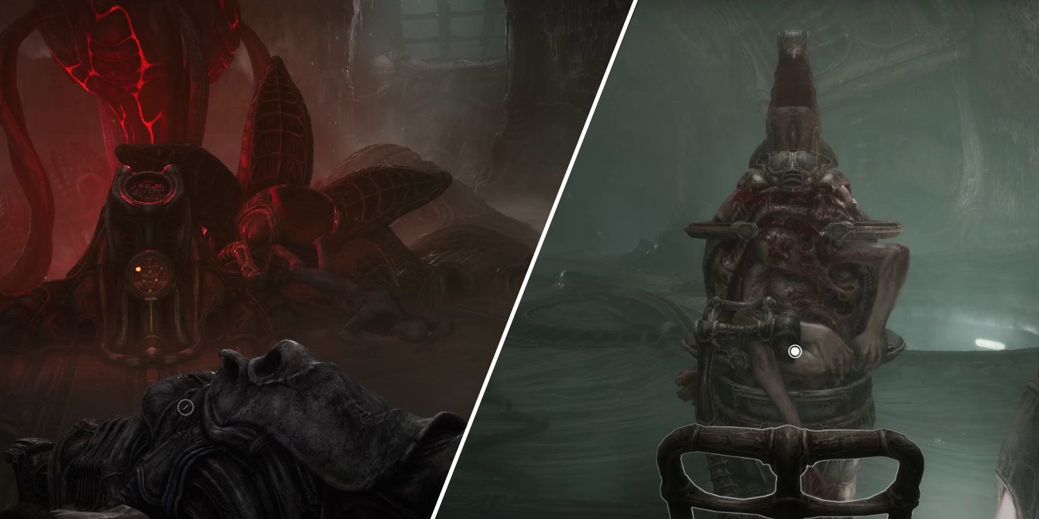 Split image of two methods of biological creation in Scorn