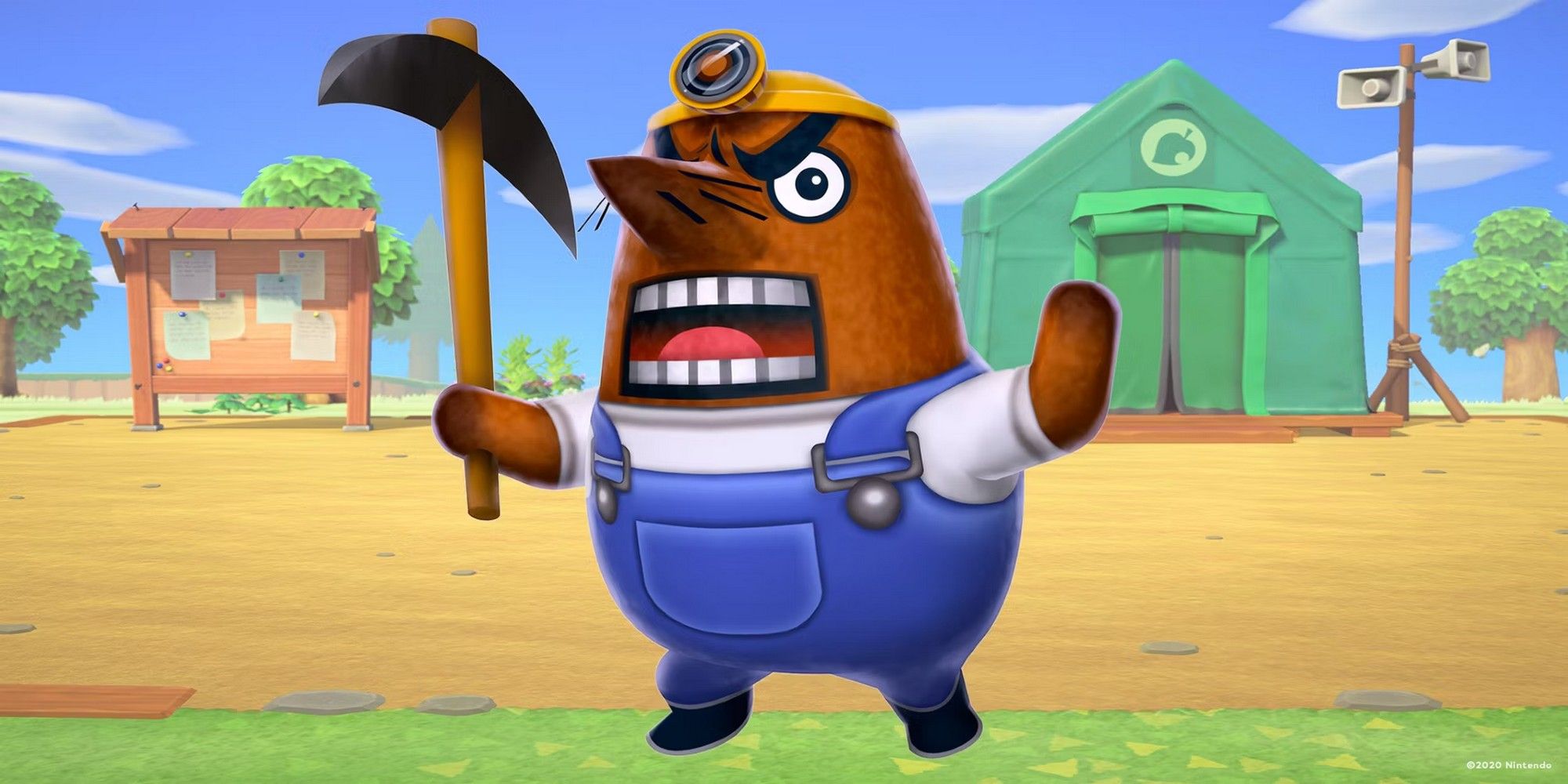 mr resetti superimposed over town square in animal crossing new horizons