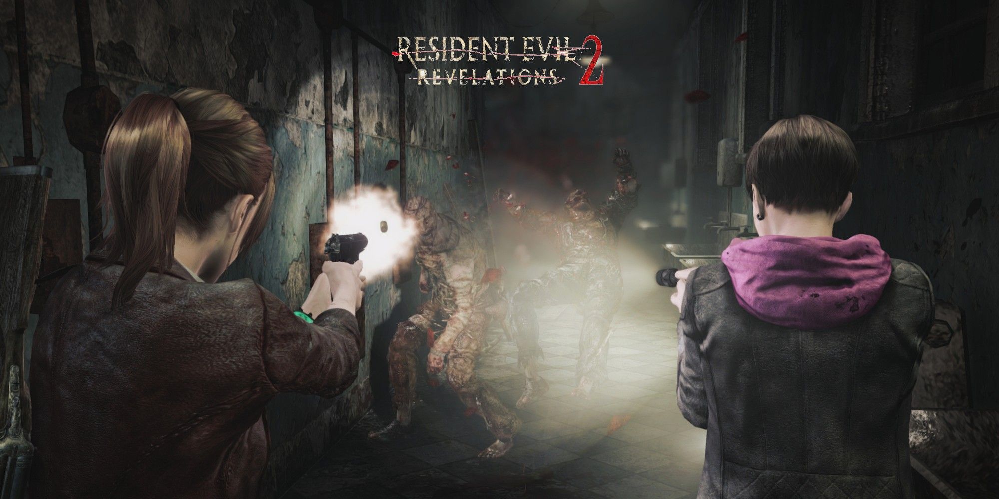 Claire and Moira shooting zombies in Resident Evil Revelations 2