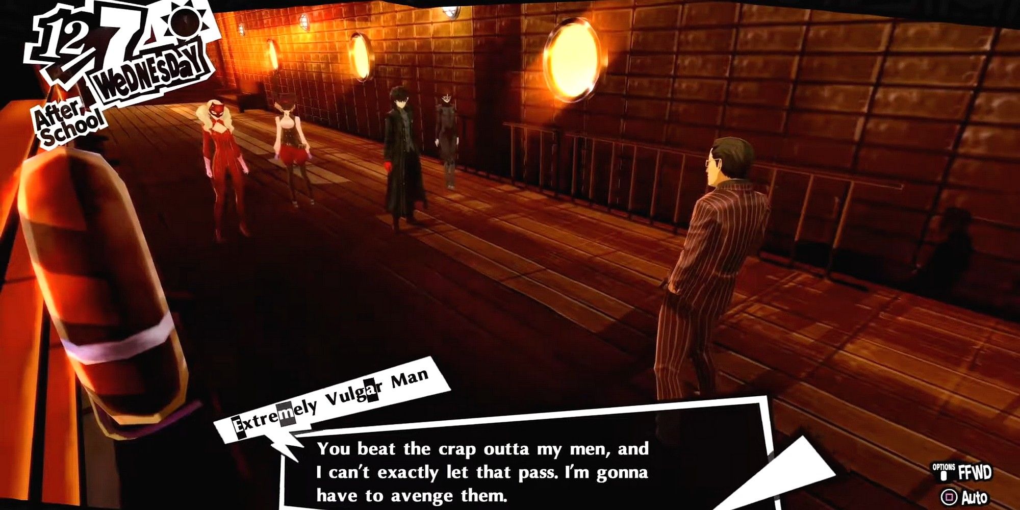 second fight against the cleaner on the side deck of shido's palace