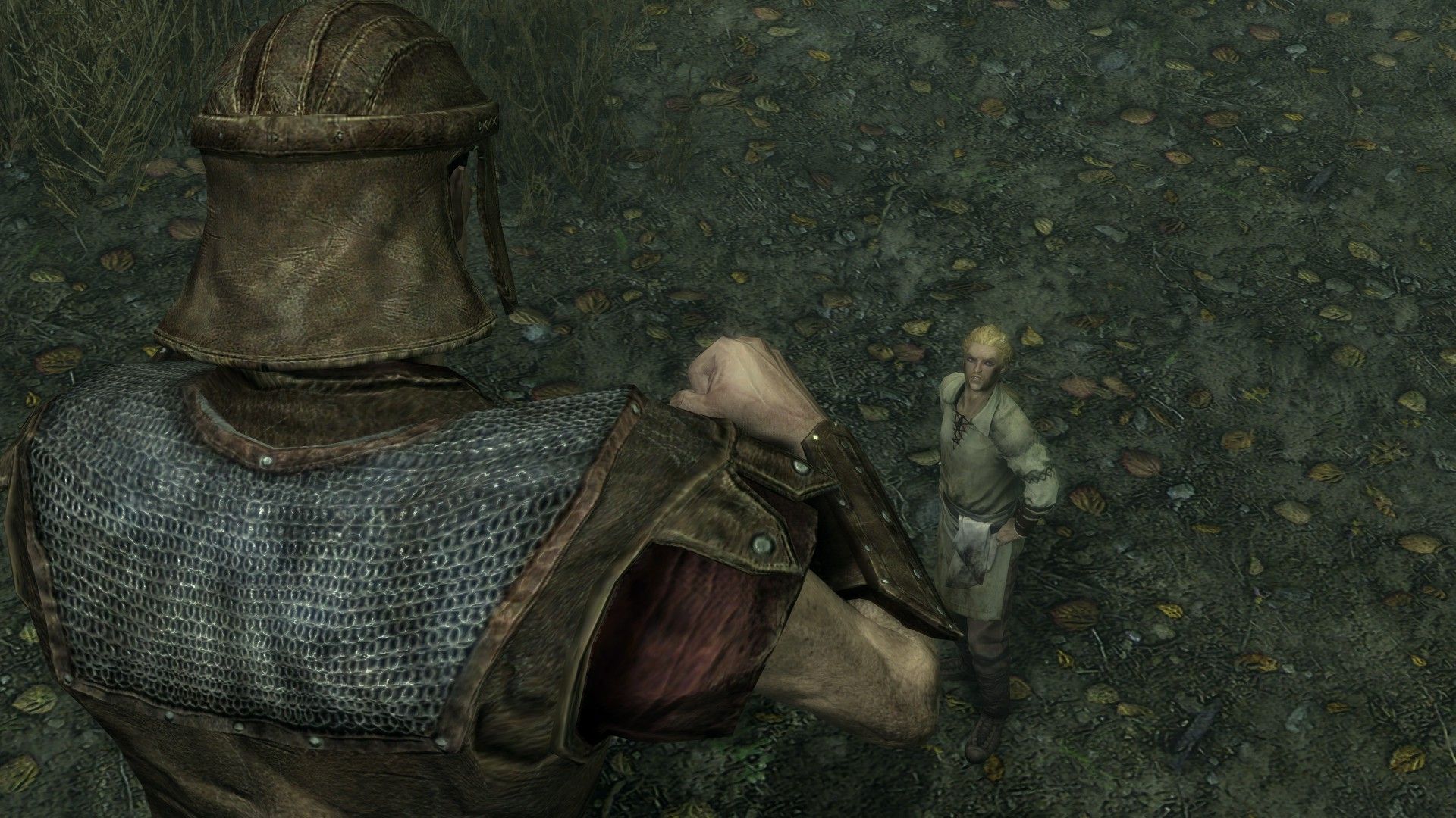 A towering soldier stares down at a comically small man in a representation of a person's insecurities