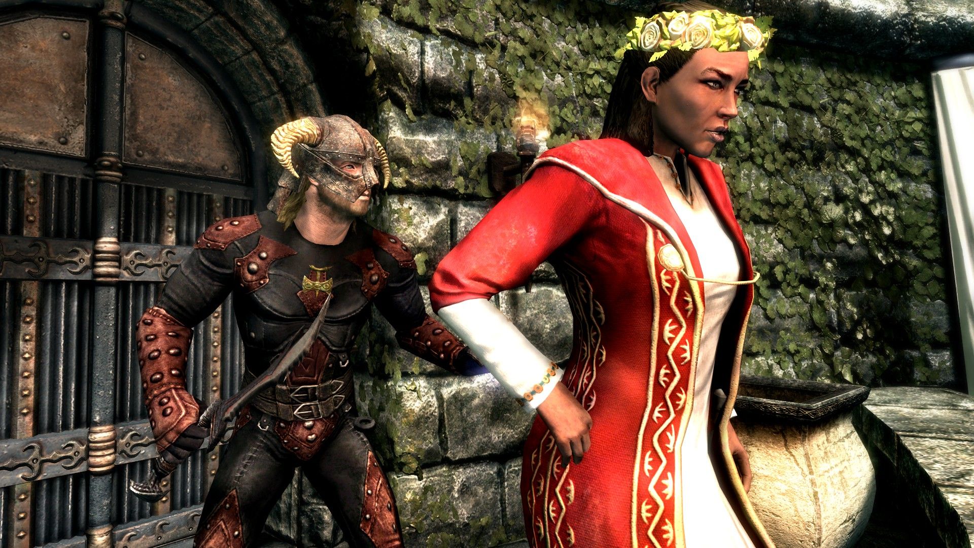 An assassin dressed in red and black tights prepares to stab a bride in the back on her wedding day.