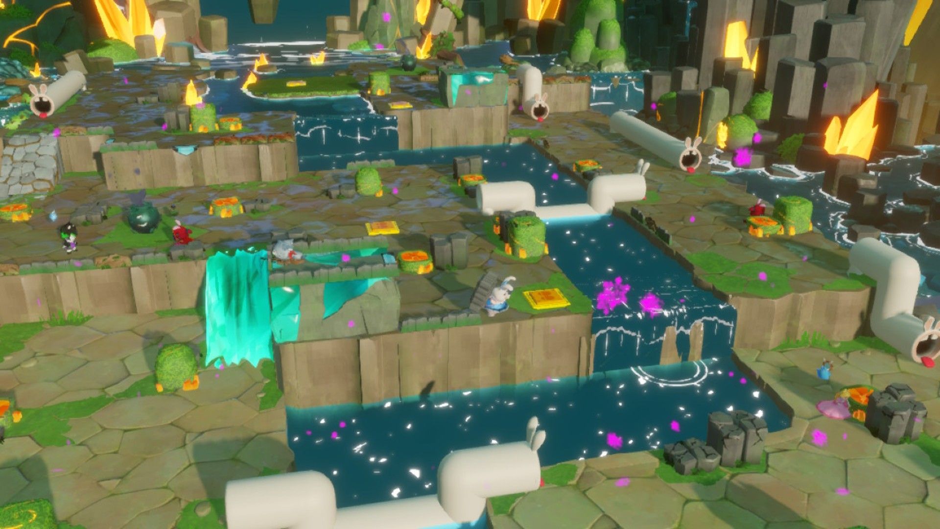 The battleground for the last boss battle where you need to break the dams in Mario + Rabbids: Sparks Of Hope