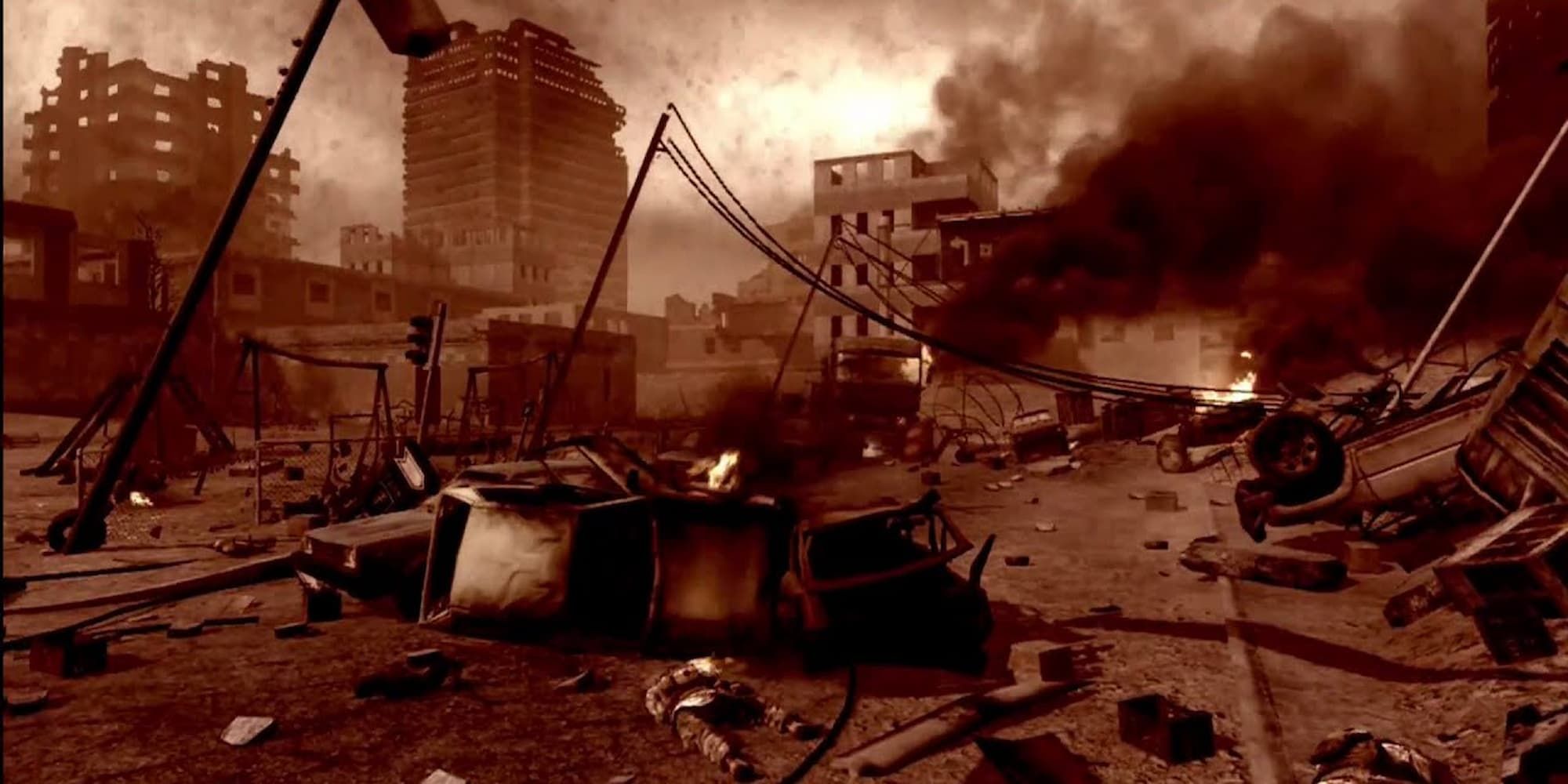 A nuclear explosion has destroyed a city in Call of Duty 4: Modern Warfare.