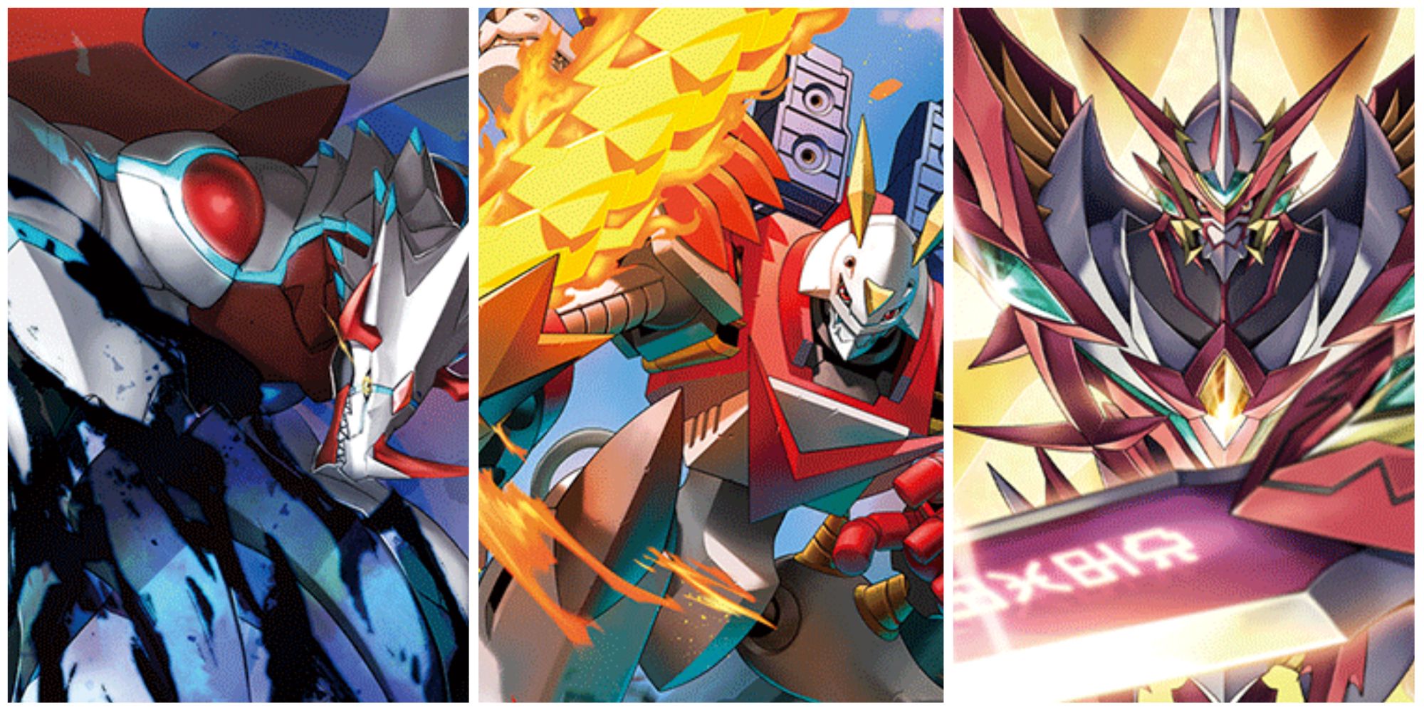 collage of best red cards in bt10 featuring canoweissmon shoutmon x4 and jesmon gx