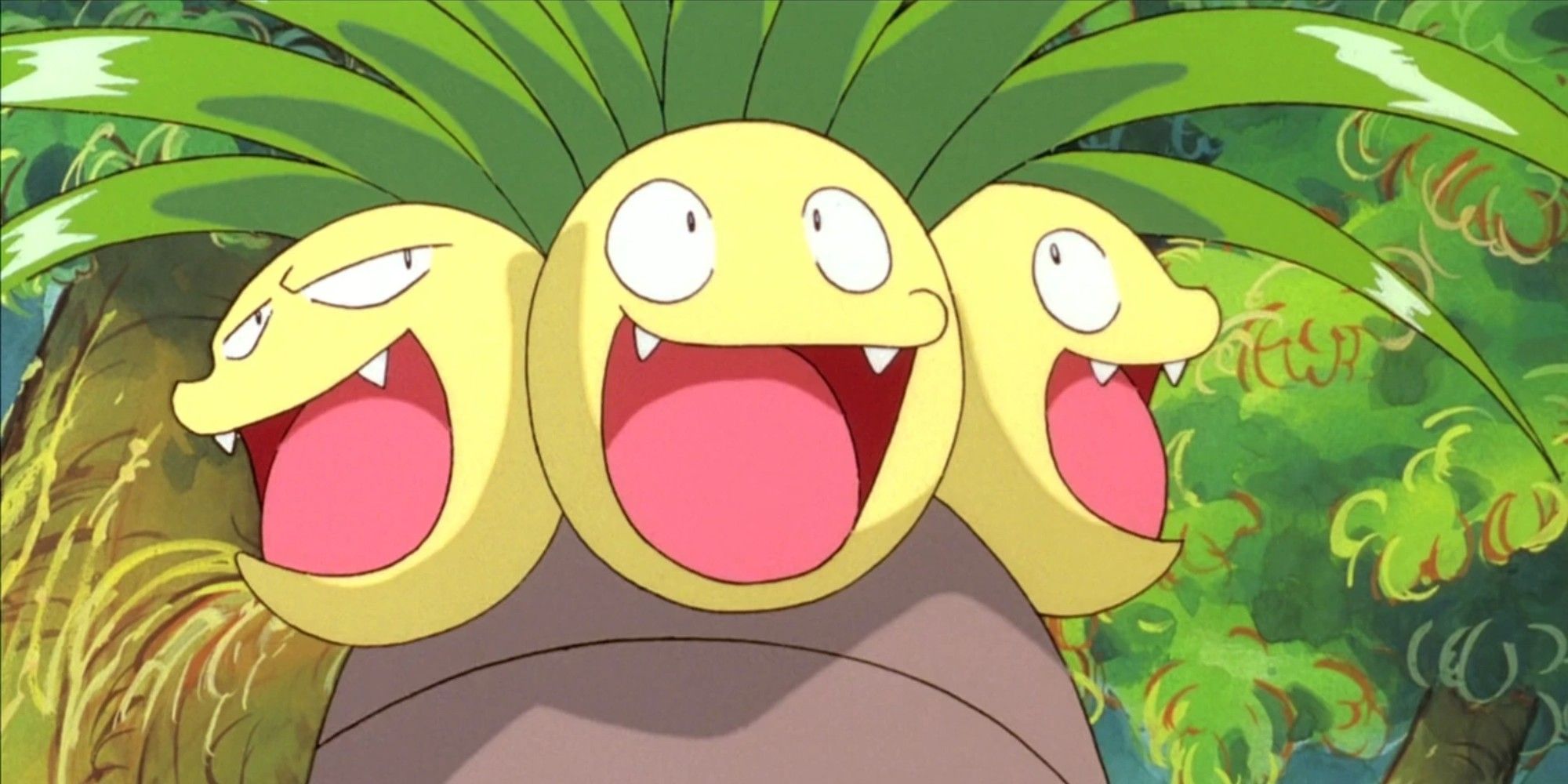 Exeggutor from the Pokemon anime, smiling in a foreest