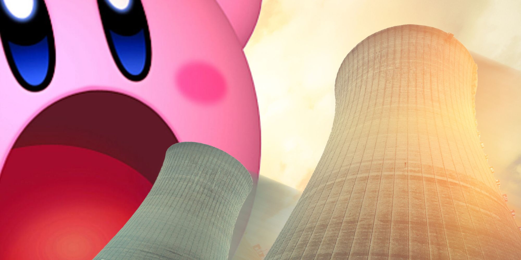 Kirby devouring a nuclear reactor.