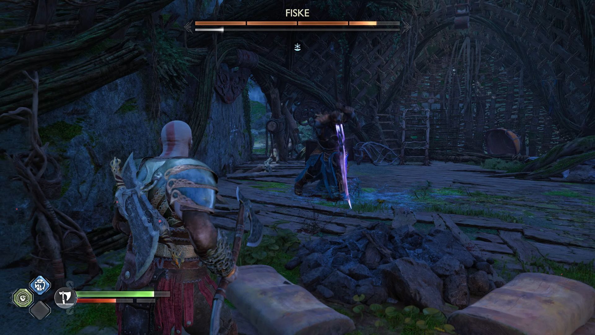 God Of War Ragnarok, Vanaheim, Fiske Plunging His Sword Into The Ground