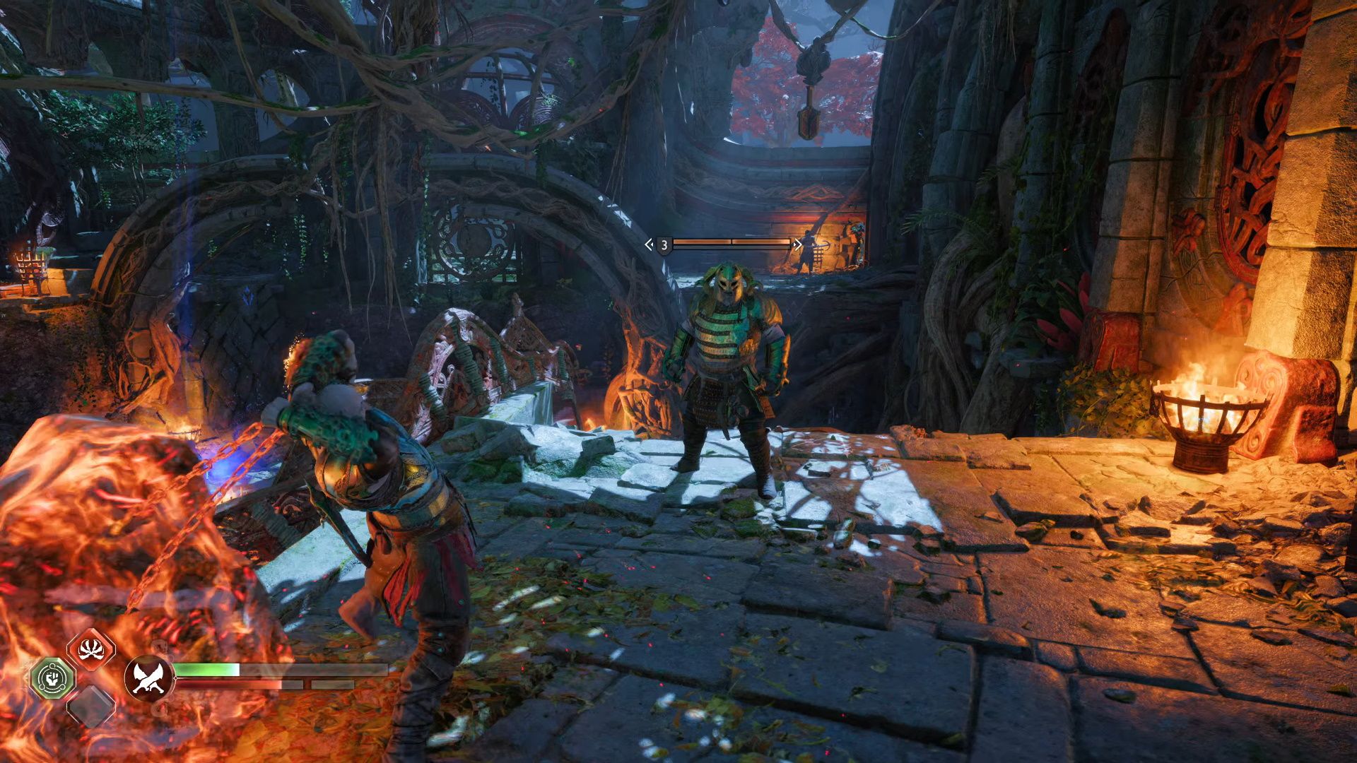 God Of War Ragnarok, Vanaheim, Hitting The Einherjar With An Interactable Stage Object