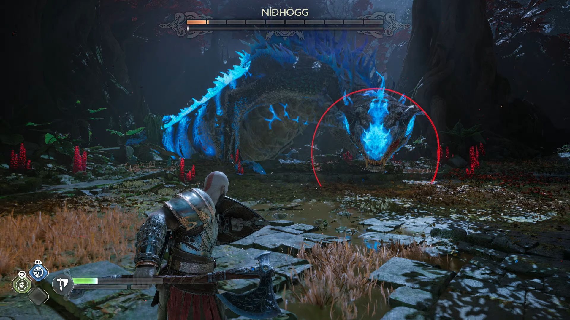 God Of War Ragnarok, Vanaheim, Nidhogg Preparing To Fire The Unblockable Projectile