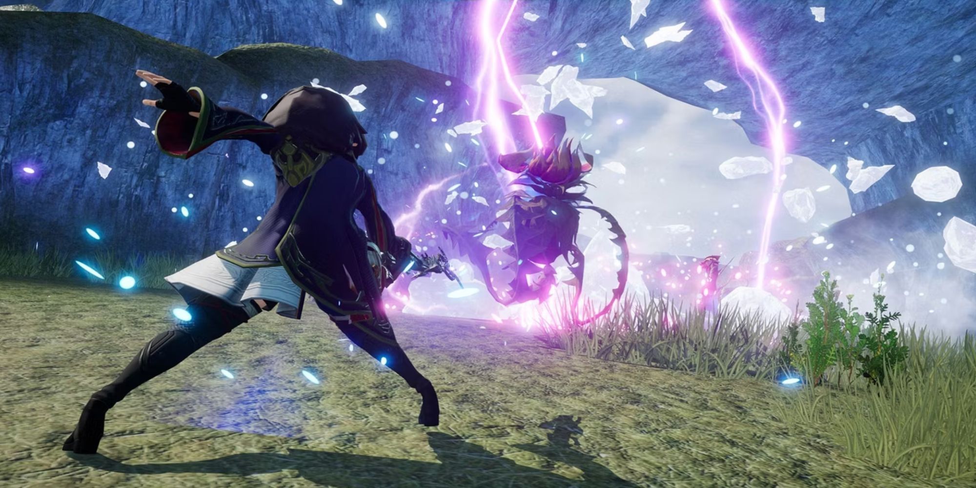 A mage in Harvestella attacking a monster with magic.
