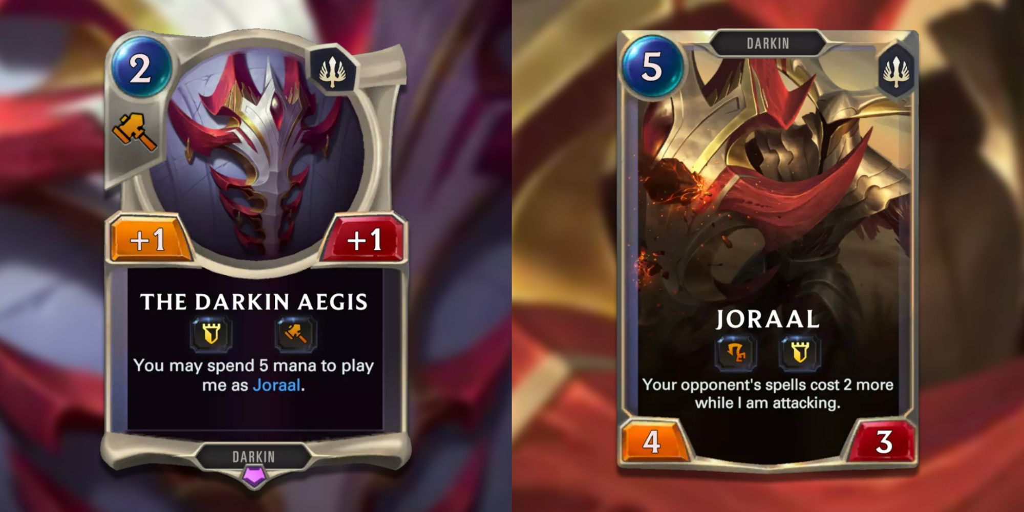 Legends of Runeterra split image of Joraal and The Darkin Aegis