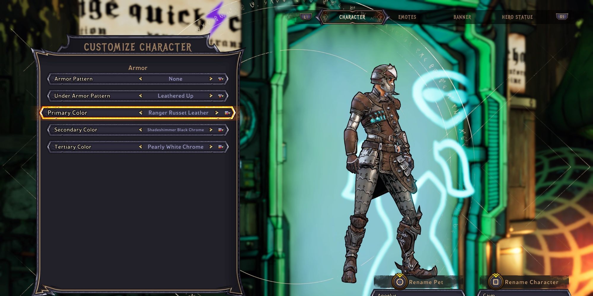 Leathered Up armor pattern featured on character in quick change