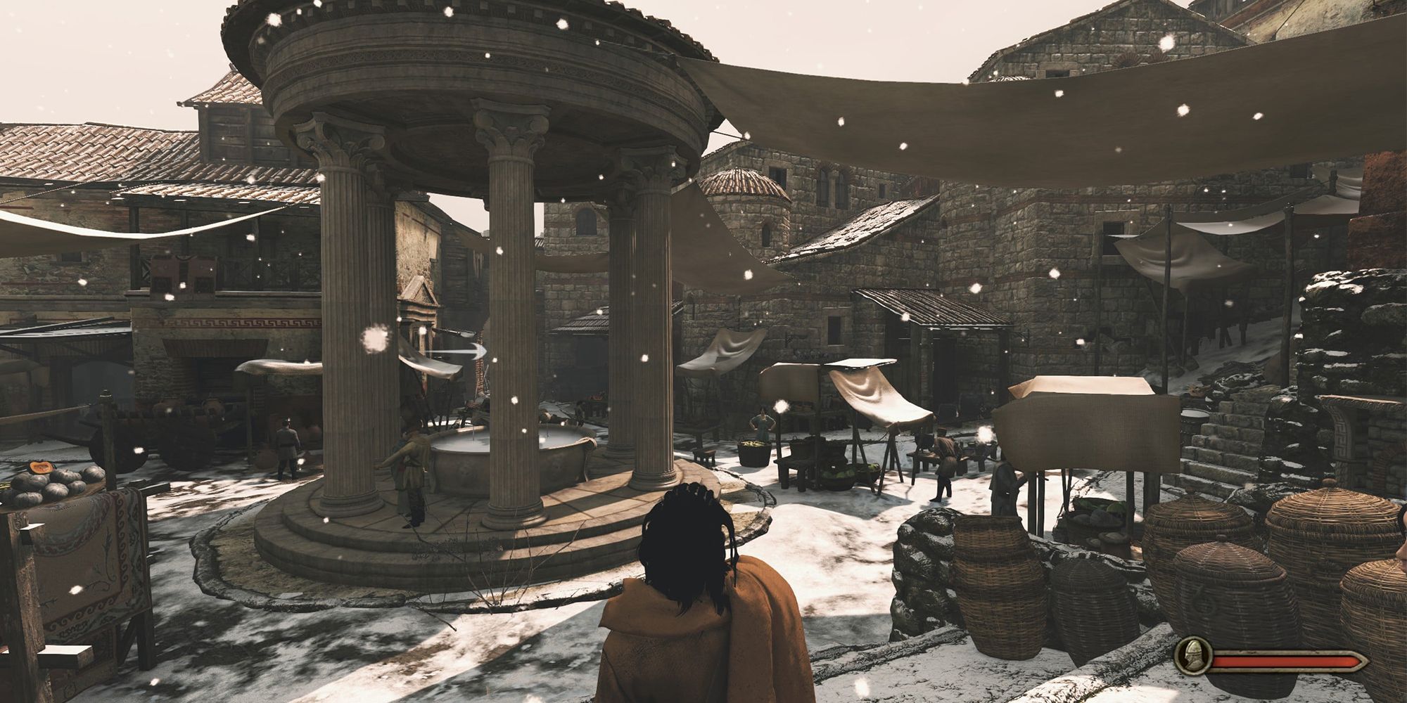 Visiting a workshop in a snow-covered city