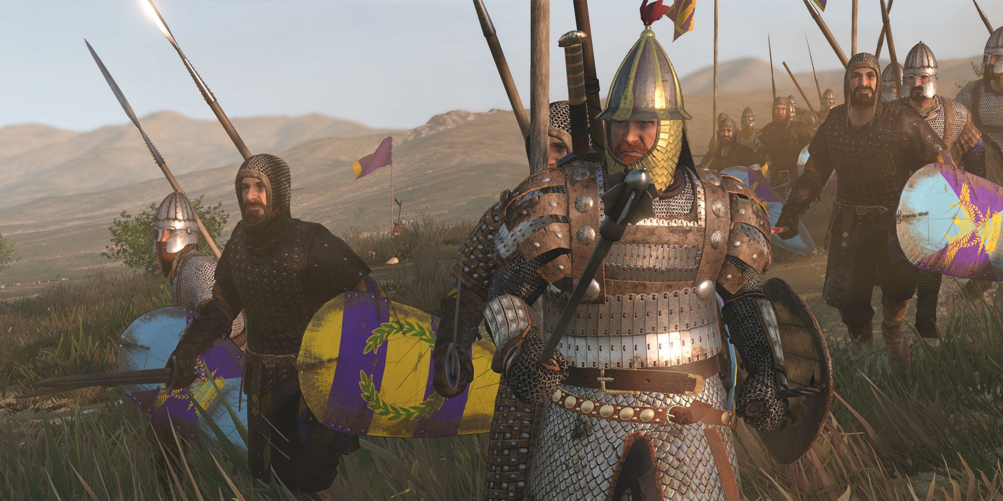 A group of heavily armored infantry in Mount & Blade 2