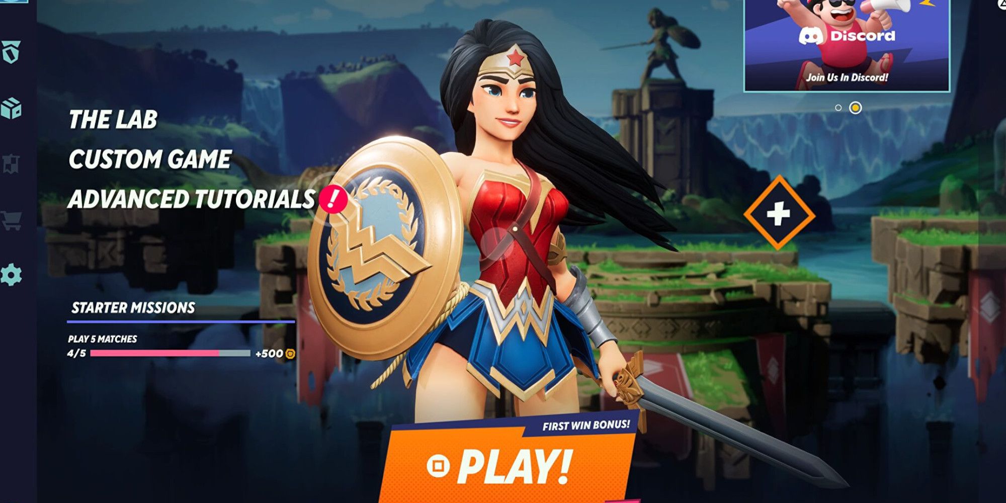 Wonder Woman in the Multiversus Main Menu