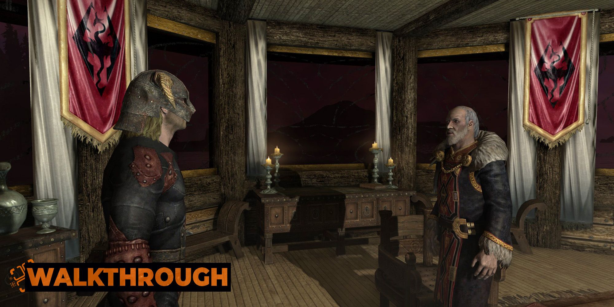 An Emperor speaks to his assassin in his finely decorated quarters. 