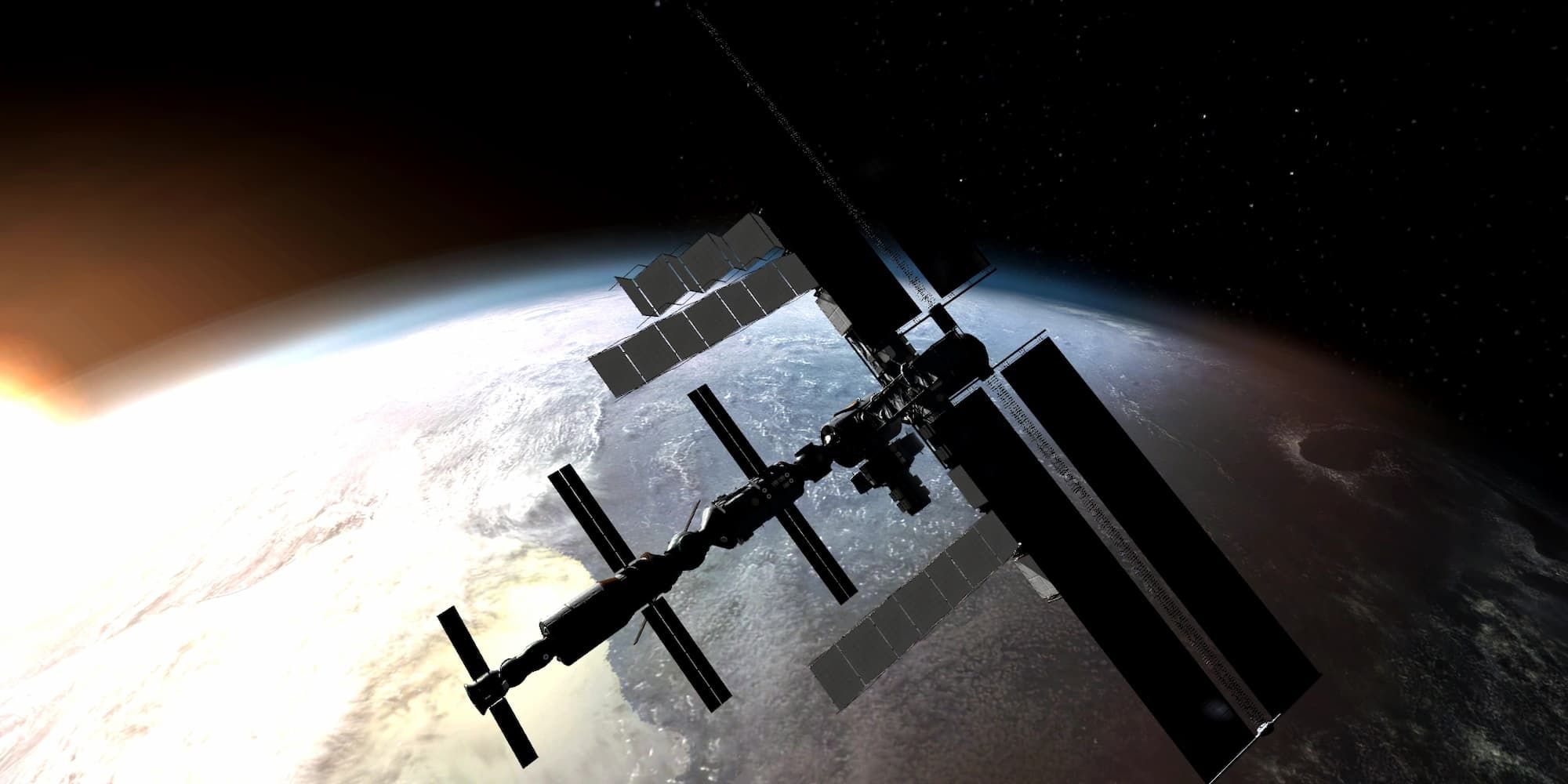 The International Space Station floats above the Earth in Call of Duty: Modern Warfare 2 moments before an EMP destroys it.