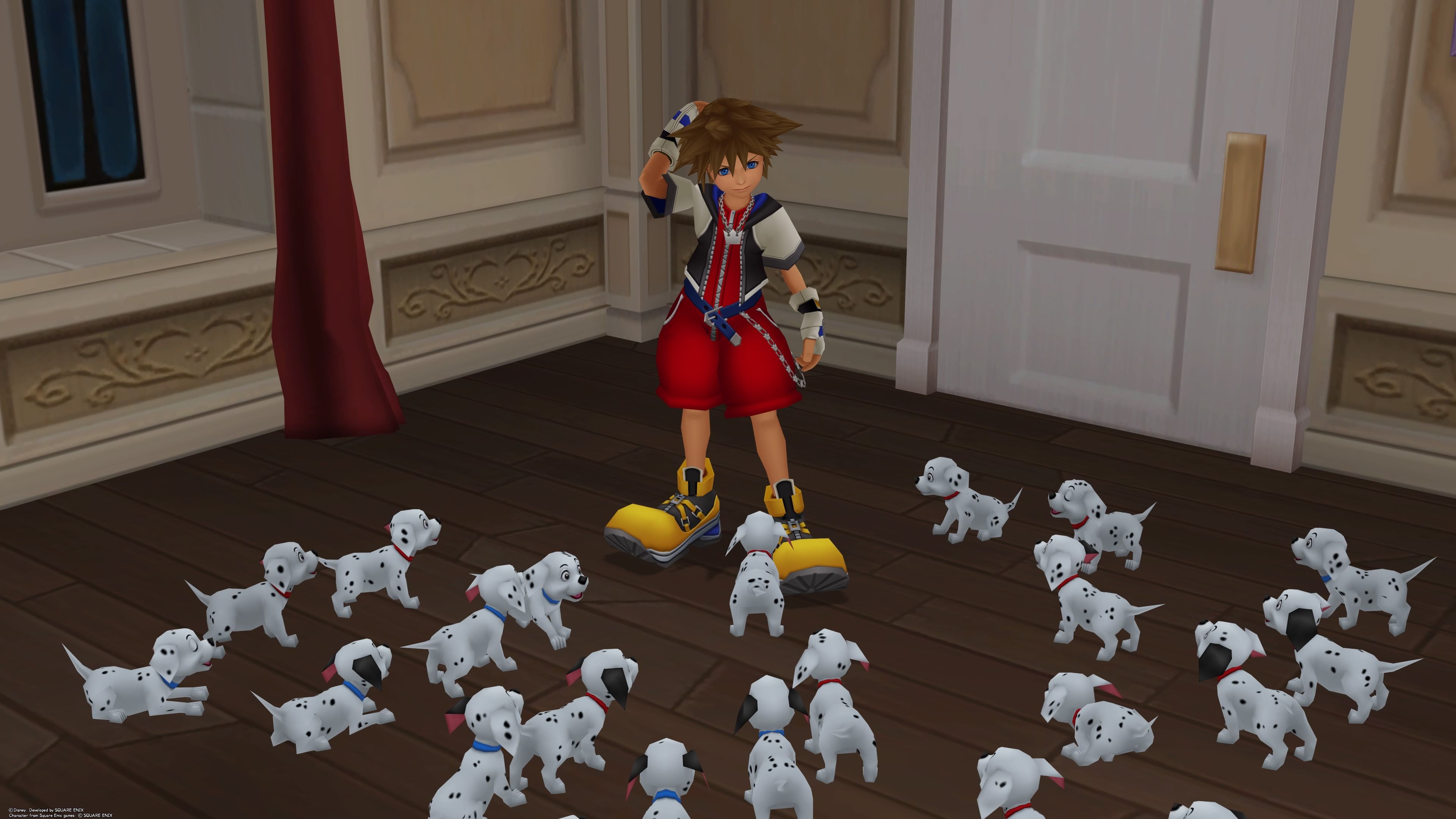 Sora And Many Dalmatian Puppies In Kingdom Hearts