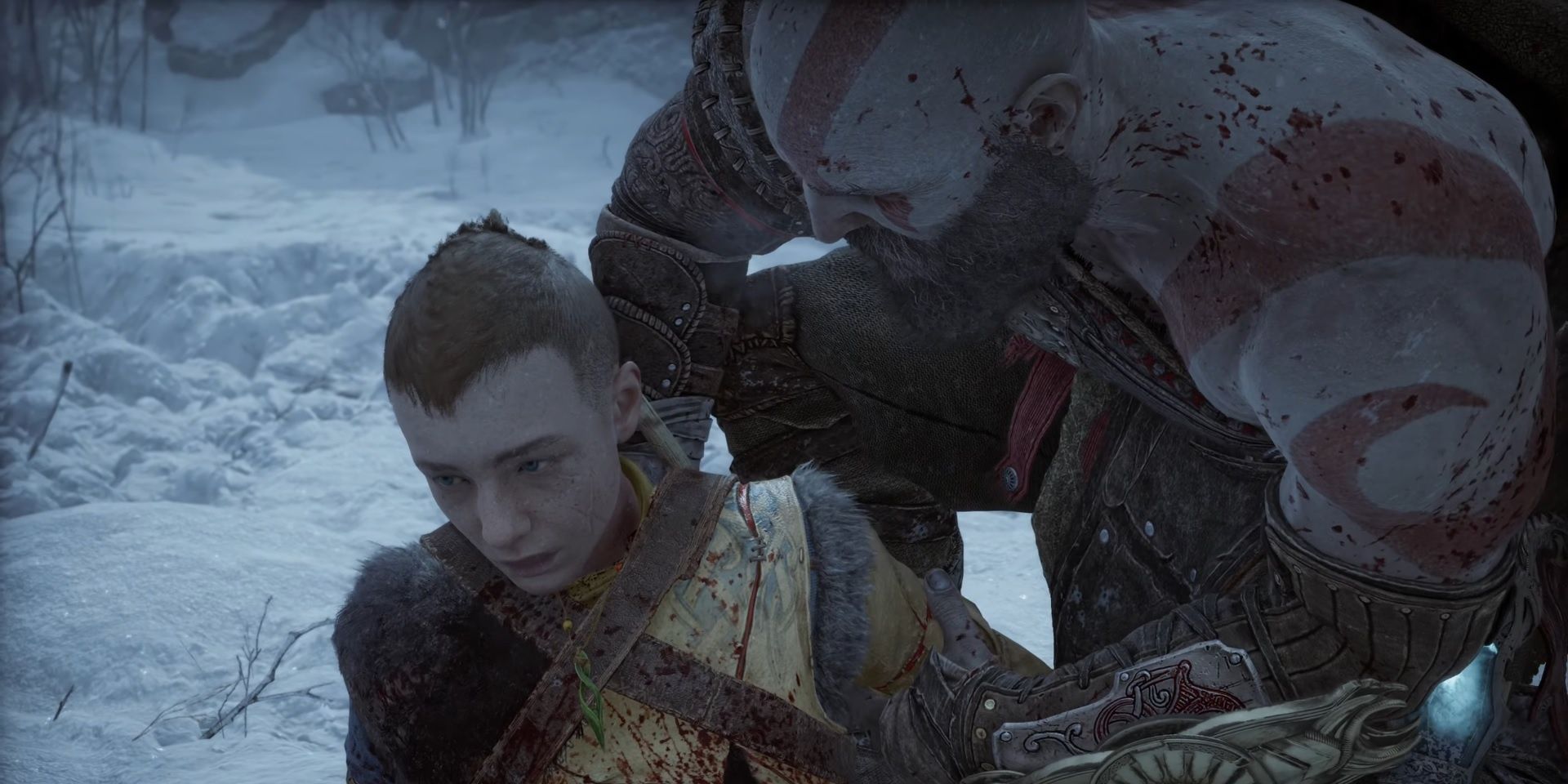 Atreus healing after fighting Kratos in God of War Ragnarok