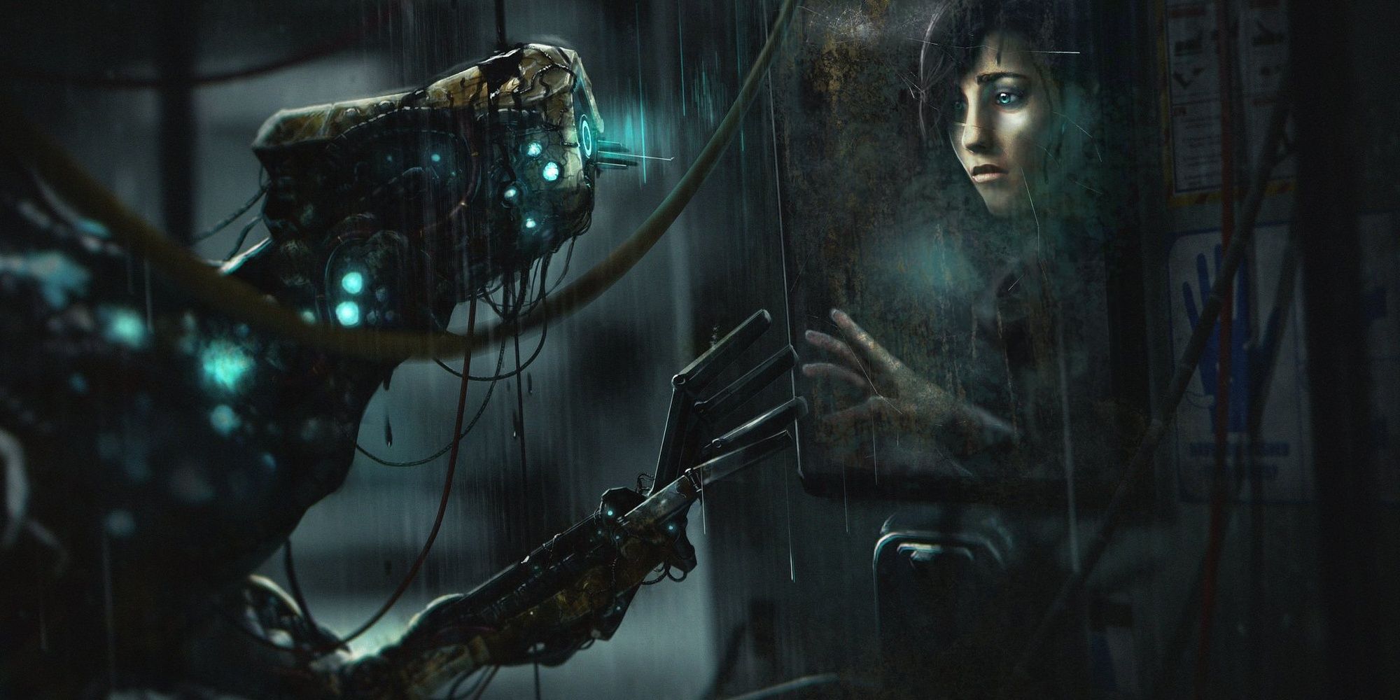 Soma: Key Art Of A Mockingbird Showing Its Sad Nature reaching toward surivor