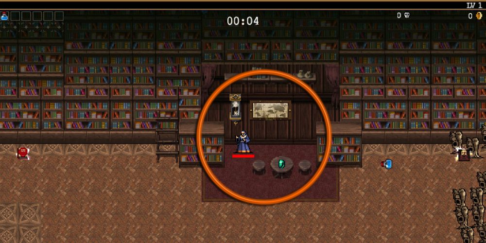 Suor Clerici standing in the best possible position to survive in Inlaid Library