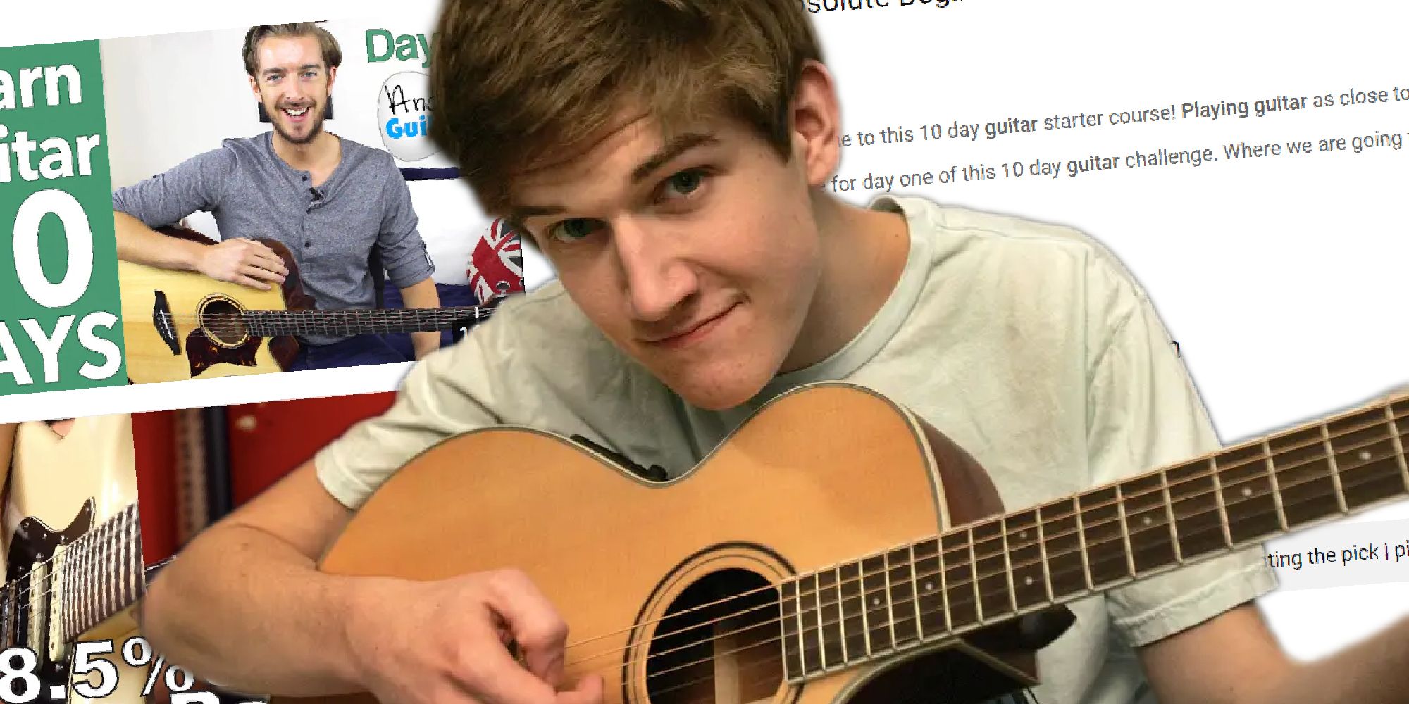 Bo Burnham with an acoustic guitar, with YouTube search results in the background.