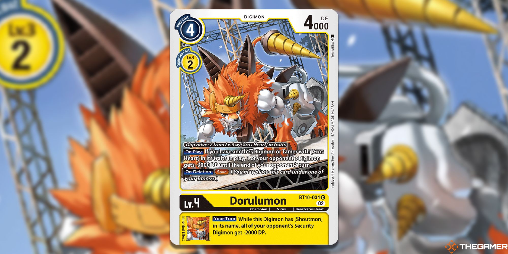 dorulumon card from digimon card game bt10 with blur