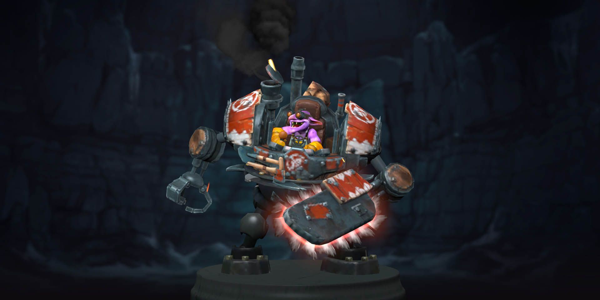 Dota 2 a smiling goblin in a dangerous robot