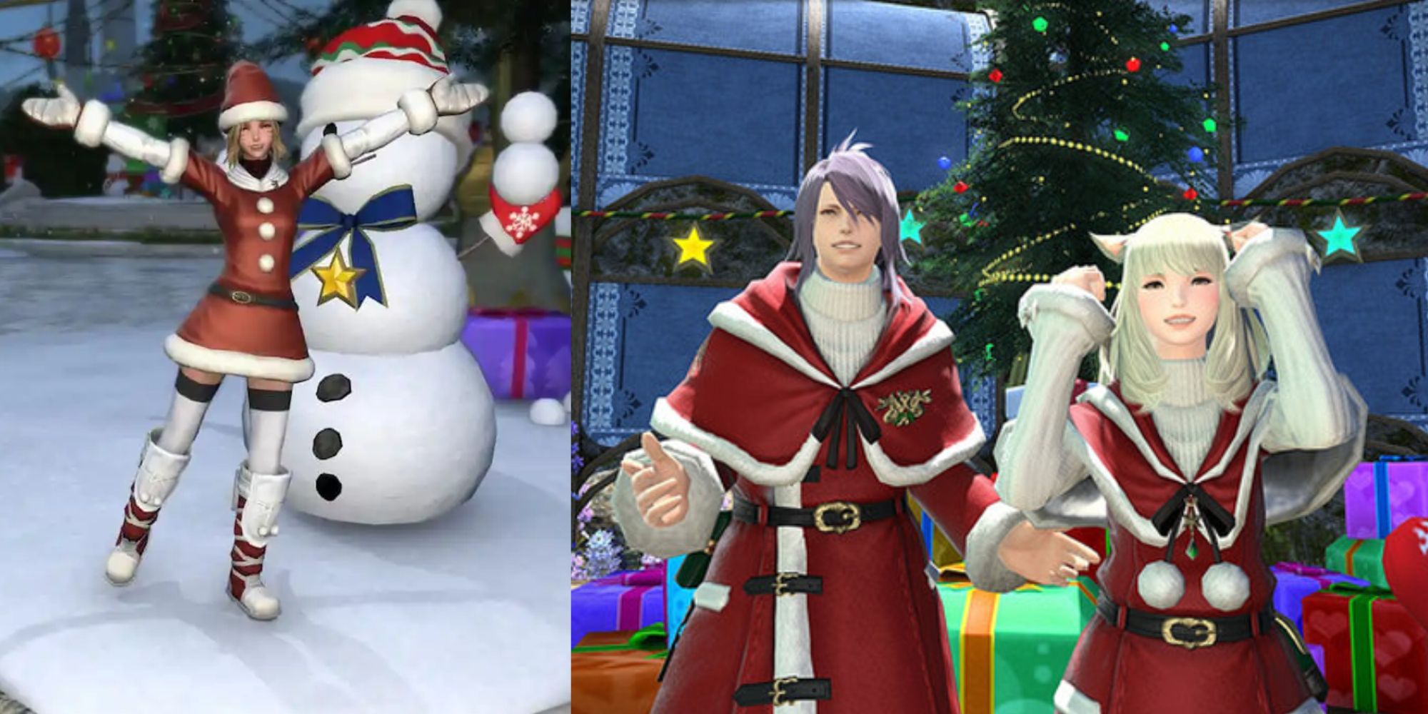 Final Fantasy 14 Starlight Celebration Holiday Outfits Snowman and Decorated Tree