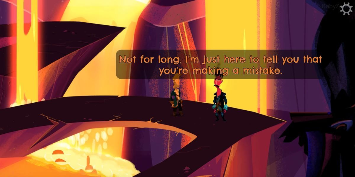 Flambe warns Guybrush not to pursue the Secret in Return to Monkey Island