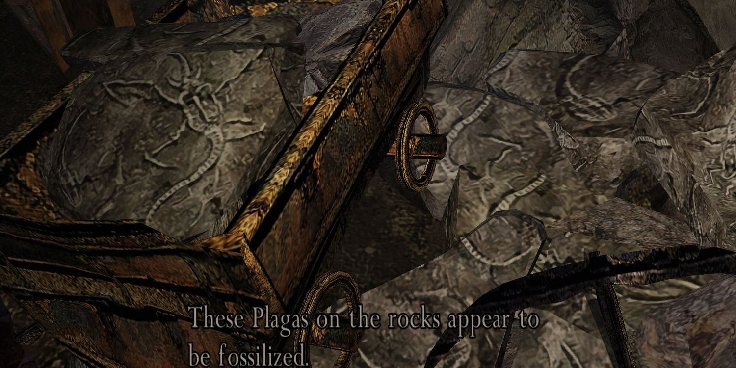 Leon observes fossilized Plagas in Resident Evil 4