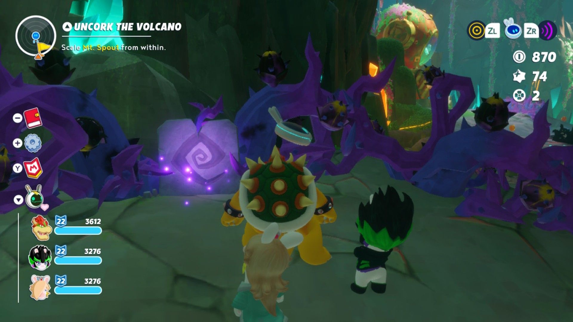Bowser gets rid of the Darkmess thorns blocking the Heroes' way up the volcano in Sparks Of Hope