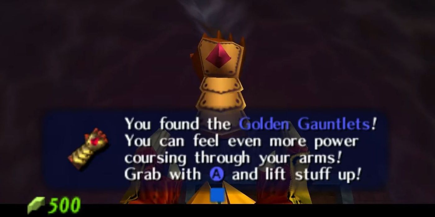 Link finds the Golden Gauntlets in The Legend of Zelda Ocarina of Time