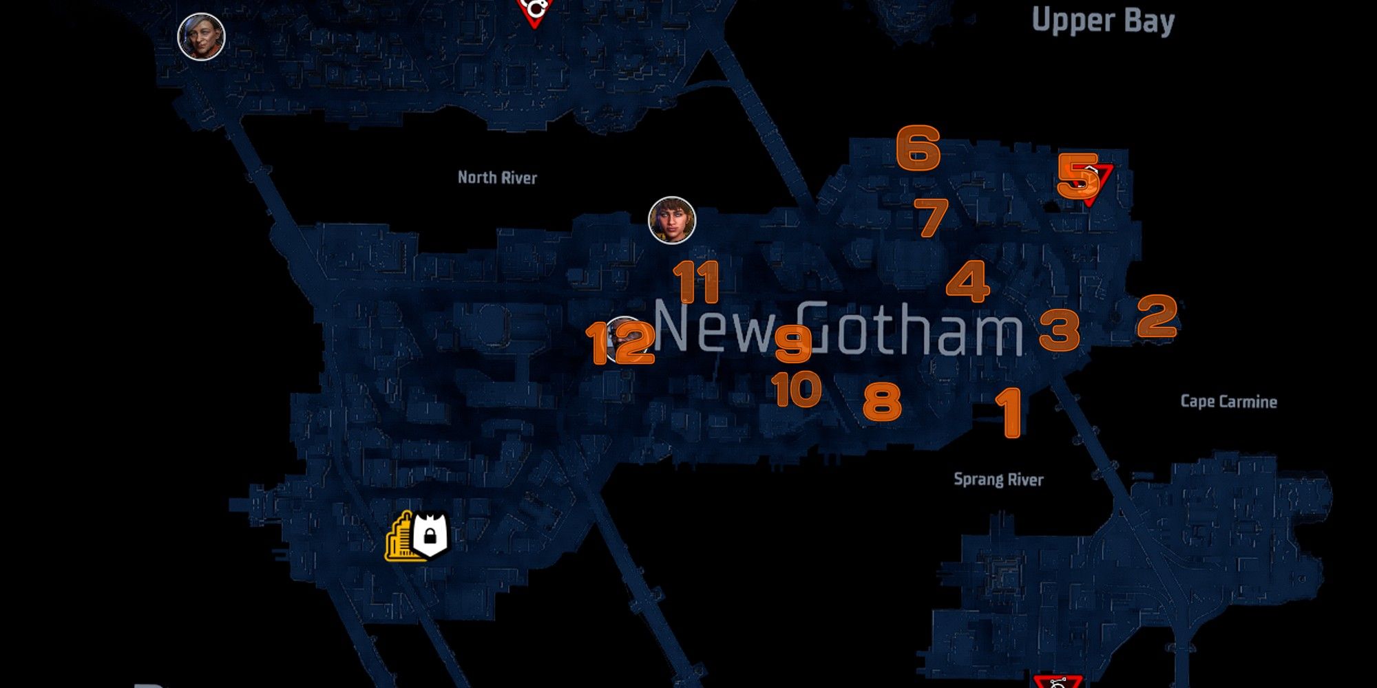 Gotham Knights New Gotham Batarang Locations on map.