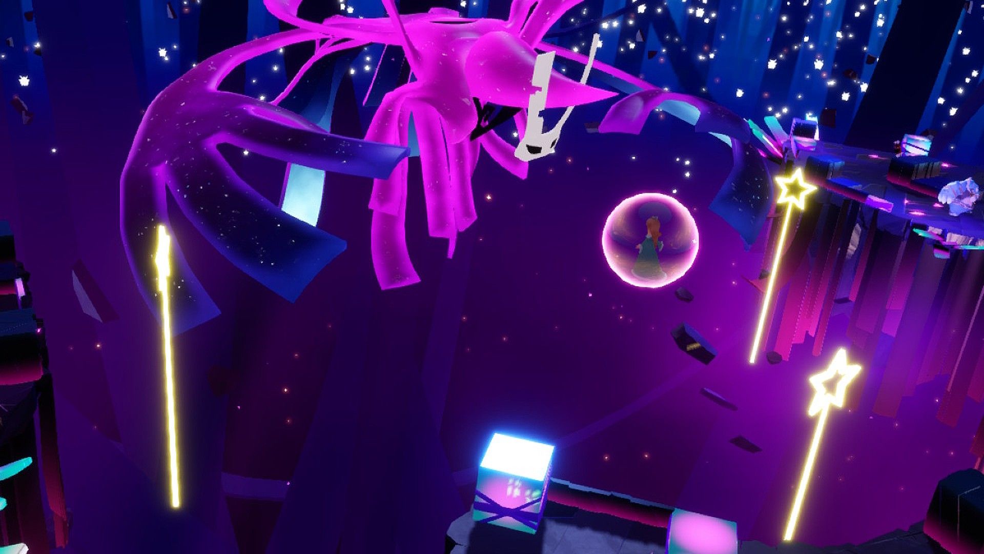 Rosalina stands in her bubble as Cursa looms over her in Mario + Rabbids: Sparks Of Hope