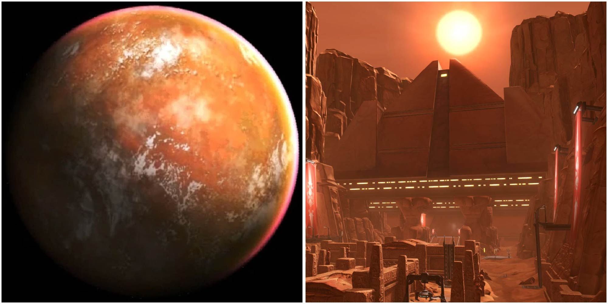 the planet Korriban and the Sith Academy, from Star Wars The Old Republic