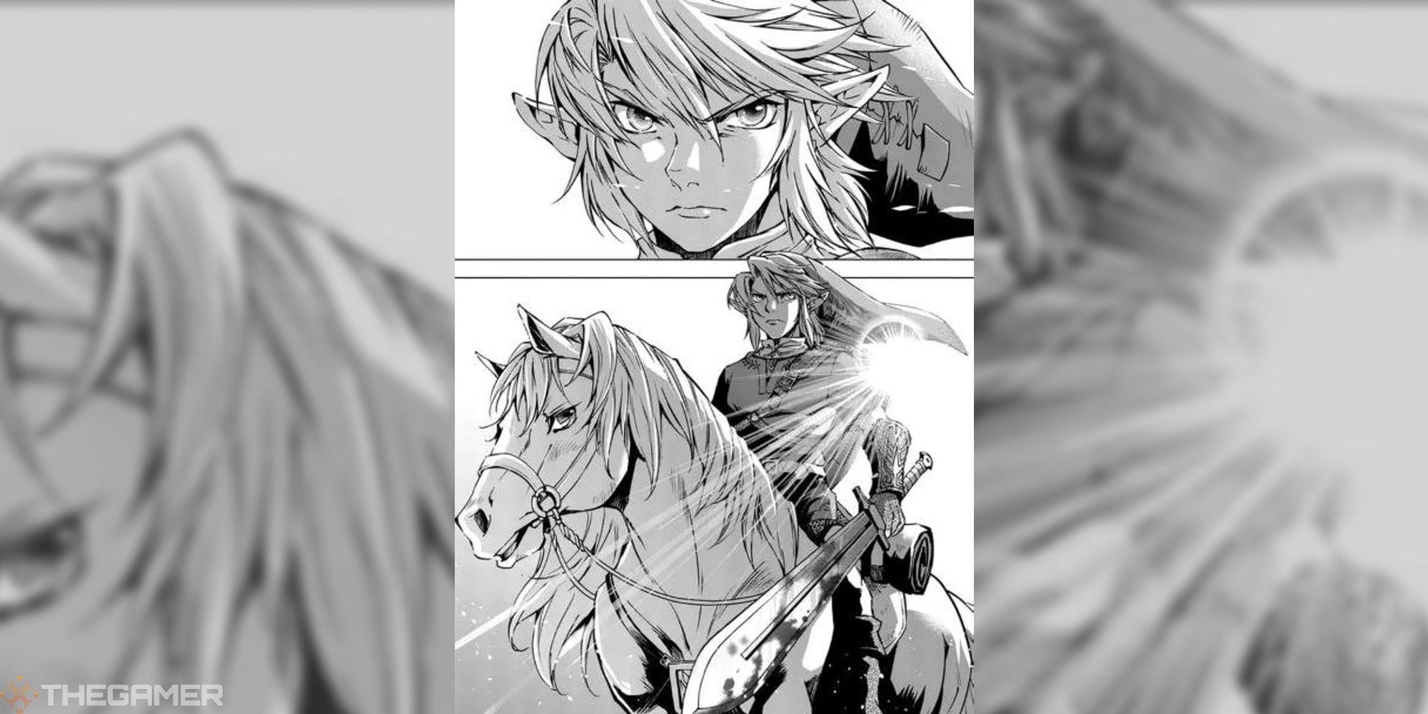 link looking epic sitting on epona with his sword