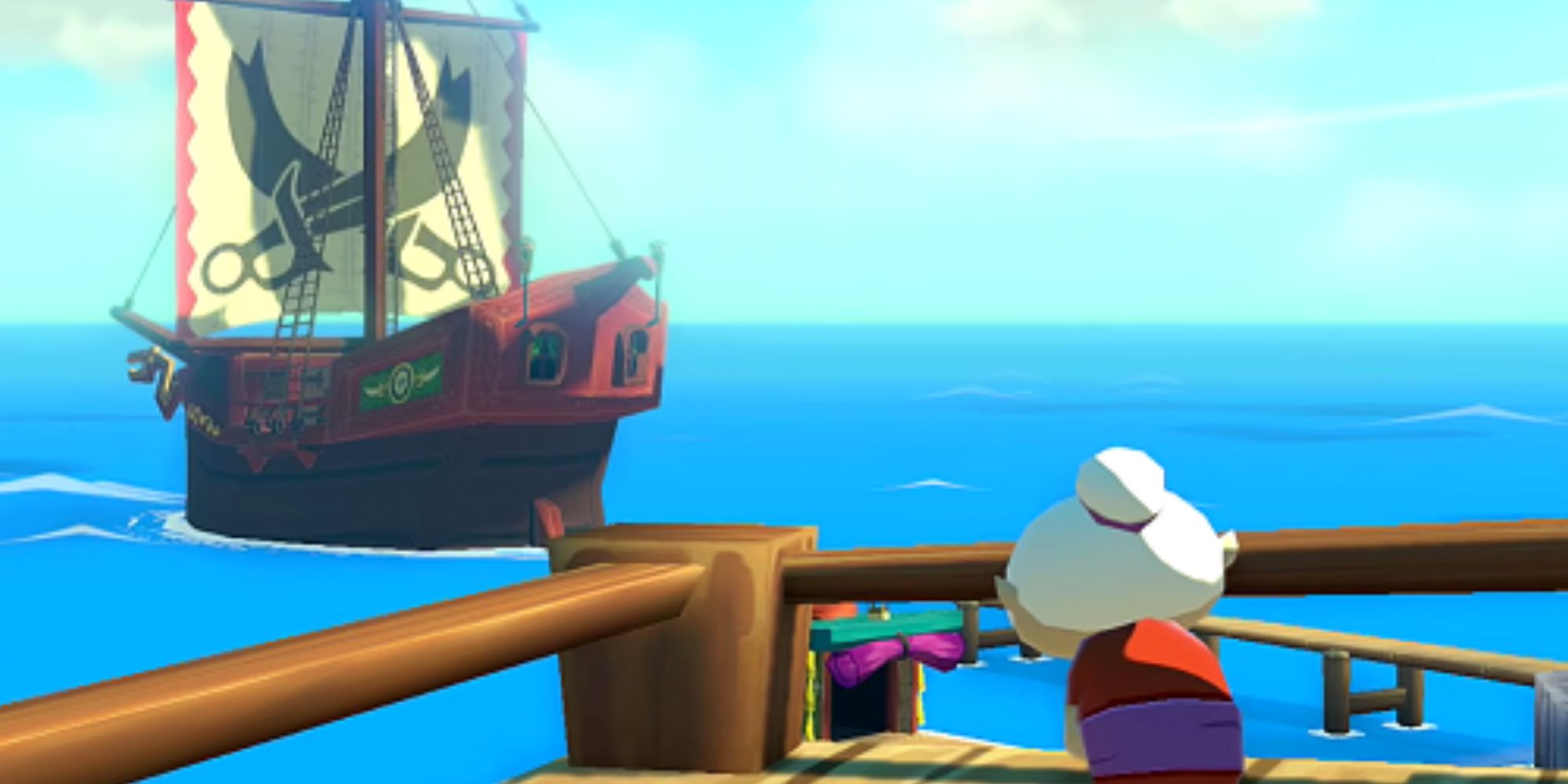 Link's grandma looks at the pirate ship in The Wind Waker.