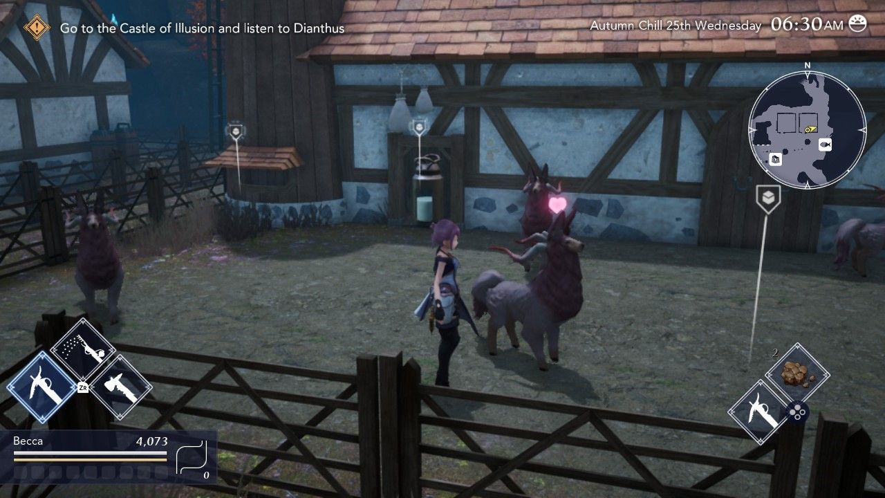 Petting a Woolum in Harvestella.